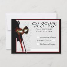 Elegante tarjeta RSVP de boda de mascarada