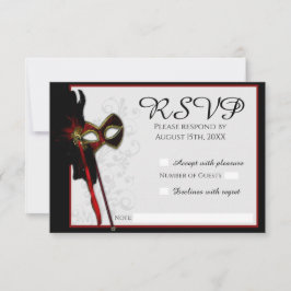 Elegante tarjeta RSVP de boda de mascarada