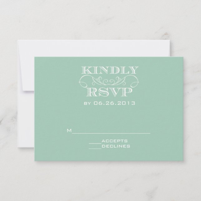 Elegante tarjeta RSVP de Boda de Mint Swirl (Anverso)