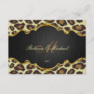 Elegante tarjeta RSVP de Boda de Monograma Leopard