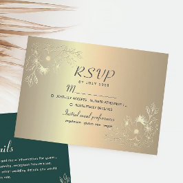 Elegante tarjeta RSVP de Boda de Oro Floral