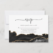 Elegante tarjeta RSVP de Boda de Oro Negro