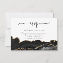 Elegante tarjeta RSVP de Boda de Oro Negro