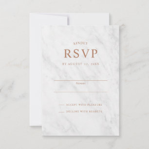 Elegante tarjeta RSVP de Boda de Oro Rosa de Mármo