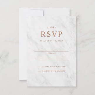 Elegante tarjeta RSVP de Boda de Oro Rosa de Mármo
