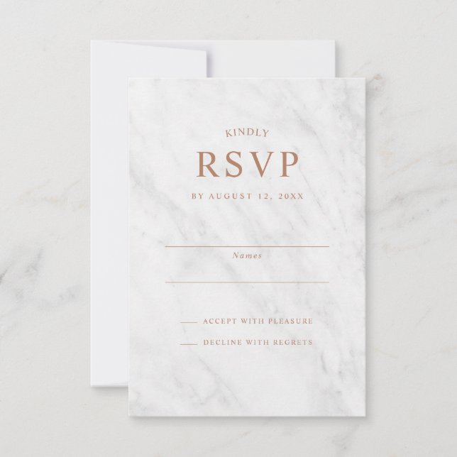 Elegante tarjeta RSVP de Boda de Oro Rosa de Mármo (Anverso)