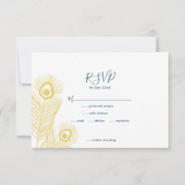 Elegante tarjeta RSVP de Boda de pavo real de oro