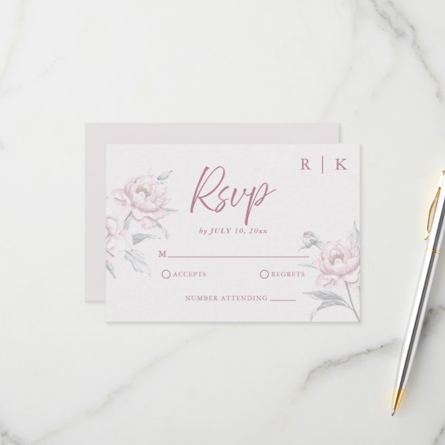 Elegante tarjeta RSVP de boda de peones rosados Du (Anverso/Reverso In Situ)