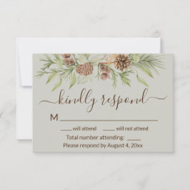Elegante Tarjeta RSVP de Boda de Pino Beige de Inv