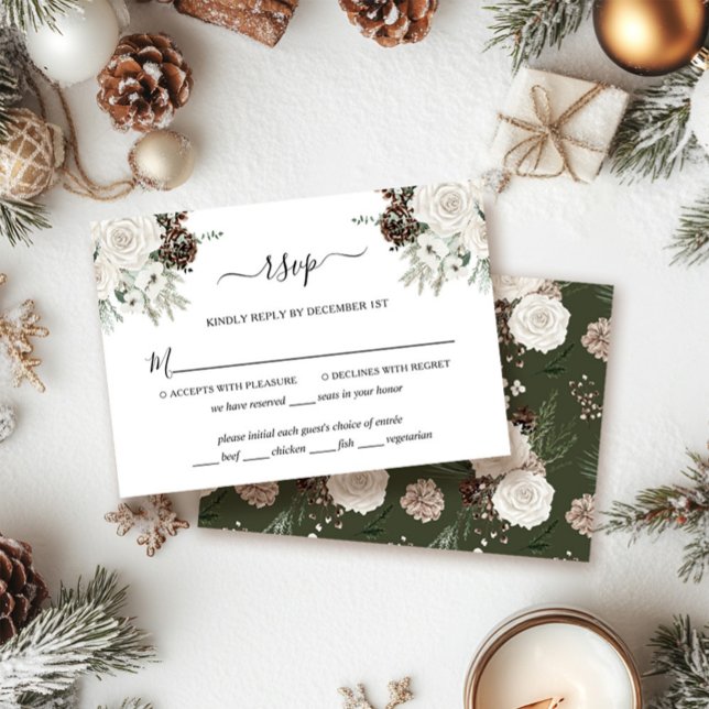 Elegante Tarjeta RSVP de Boda de Pino de Invierno (Subido por el creador)