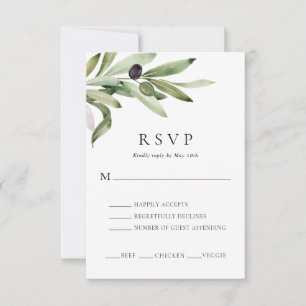 Elegante tarjeta RSVP de Boda de Rama de Olivo