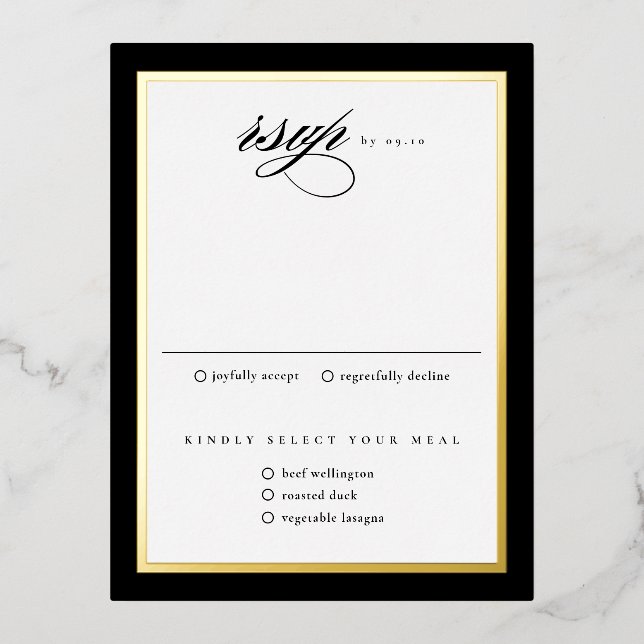 Elegante tarjeta RSVP de boda de Relieve metalizad (Anverso)