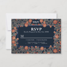 Elegante tarjeta RSVP de boda de Relieve metalizad