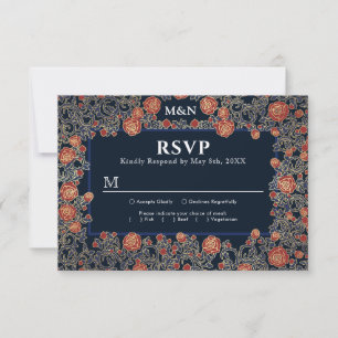 Elegante tarjeta RSVP de boda de Relieve metalizad