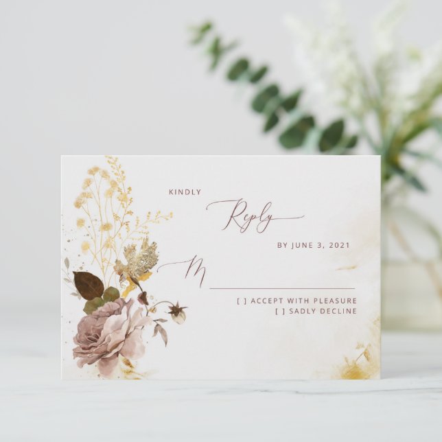 Elegante tarjeta RSVP de boda de Relieve metalizad (Anverso de pie)