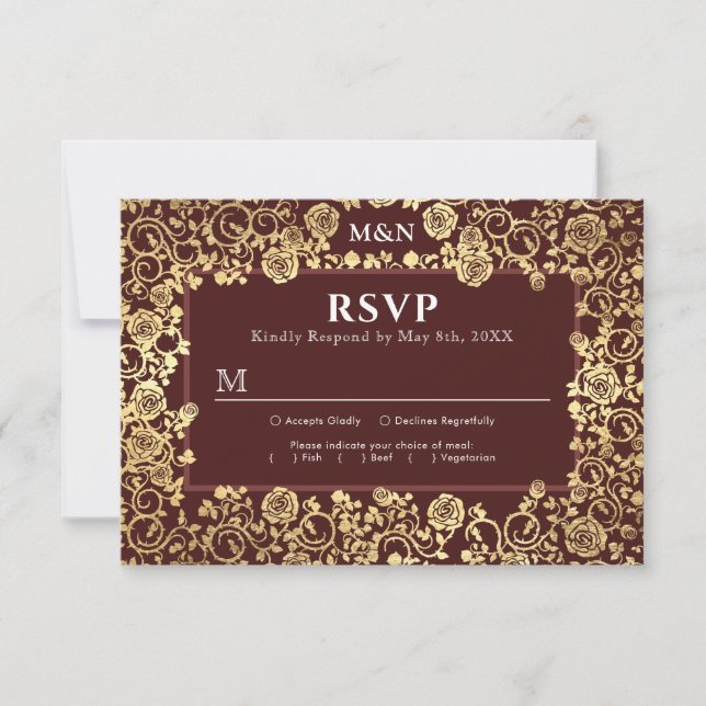 Elegante tarjeta RSVP de boda de Relieve metalizad (Anverso)