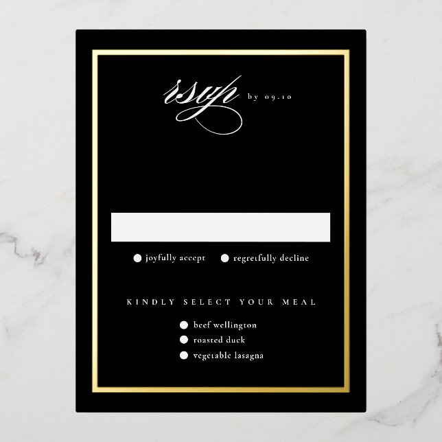 Elegante tarjeta RSVP de boda de Relieve metalizad (Anverso)