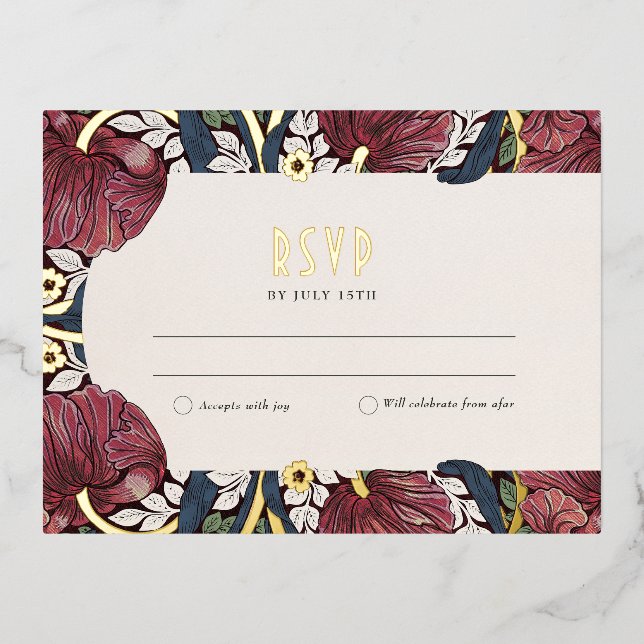 Elegante Tarjeta RSVP de Boda de Relieve metalizad (Anverso)