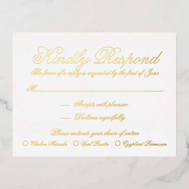 Elegante tarjeta RSVP de boda de Relieve metalizad (Anverso)