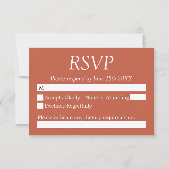Elegante tarjeta RSVP de boda de terracota (Anverso)