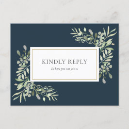 Elegante tarjeta RSVP de Boda de Verdor Azul del M