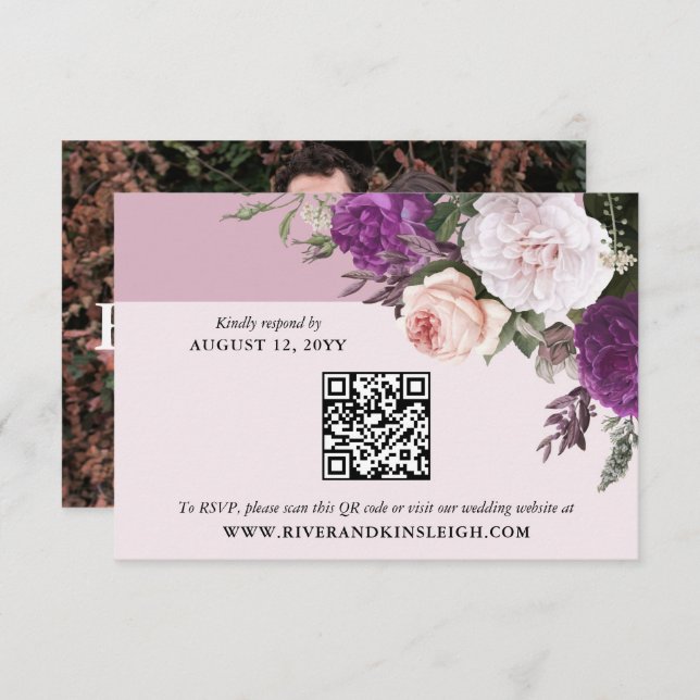 Elegante tarjeta RSVP de Boda Digital Floral Vinta (Anverso / Reverso)