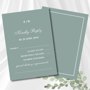 Elegante tarjeta RSVP de boda elegante verde blanc