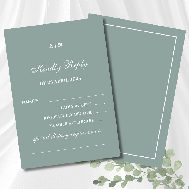 Elegante tarjeta RSVP de boda elegante verde blanc (Subido por el creador)