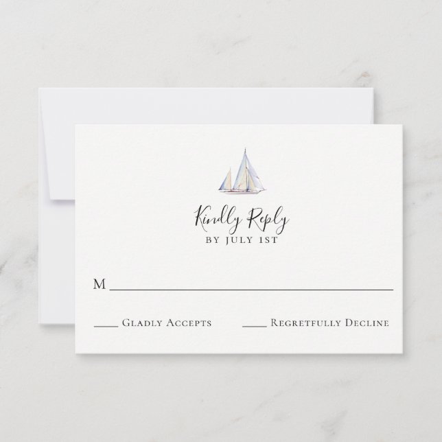 Elegante tarjeta RSVP de boda en barco de vela (Anverso)