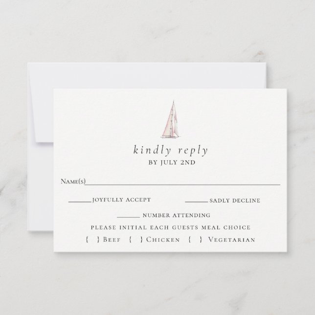 Elegante tarjeta RSVP de boda en barco de vela (Anverso)