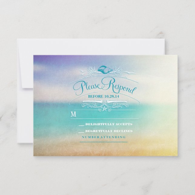 Elegante tarjeta RSVP de boda en la playa (Anverso)