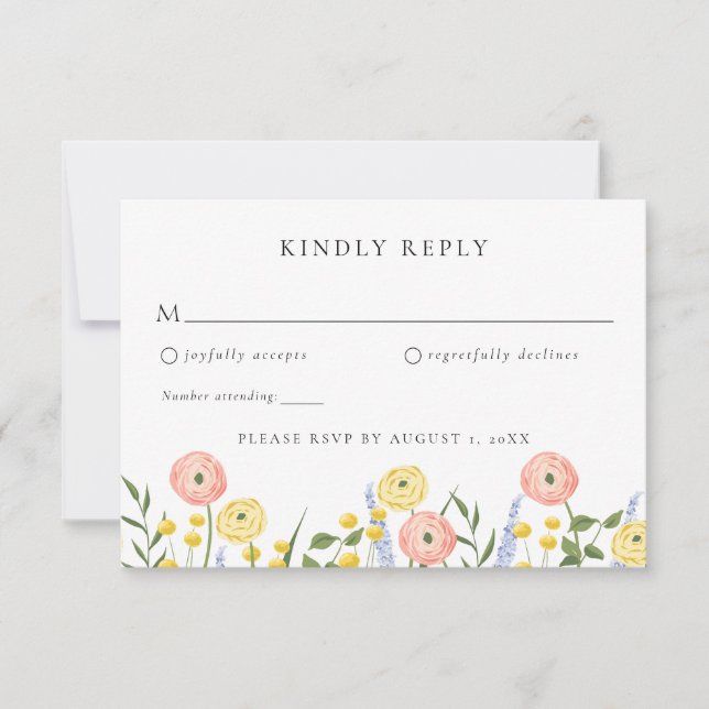 Elegante tarjeta RSVP de boda floral (Anverso)
