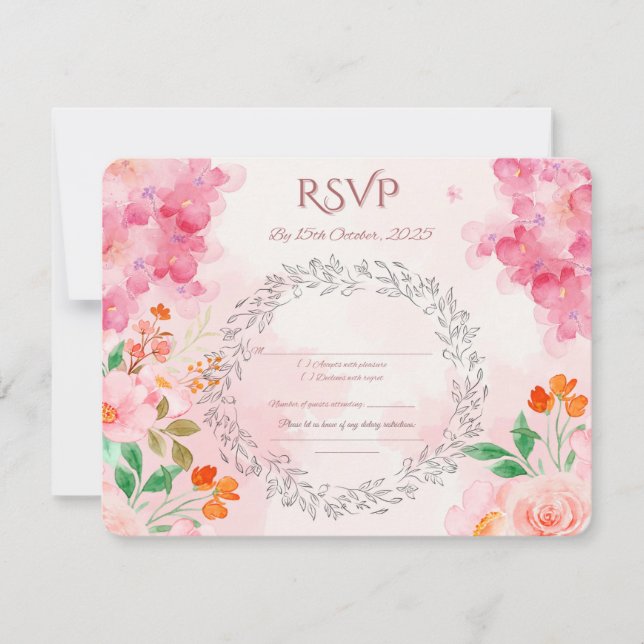 Elegante tarjeta RSVP de boda floral | Acuarela ro (Anverso)