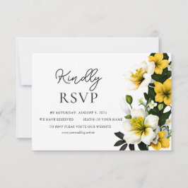 Elegante tarjeta RSVP de boda floral blanca y amar
