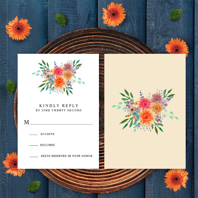 Elegante Tarjeta RSVP de Boda Floral de acuarela R (Subido por el creador)