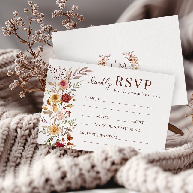 Elegante tarjeta RSVP de Boda Floral de Borgoña (Subido por el creador)