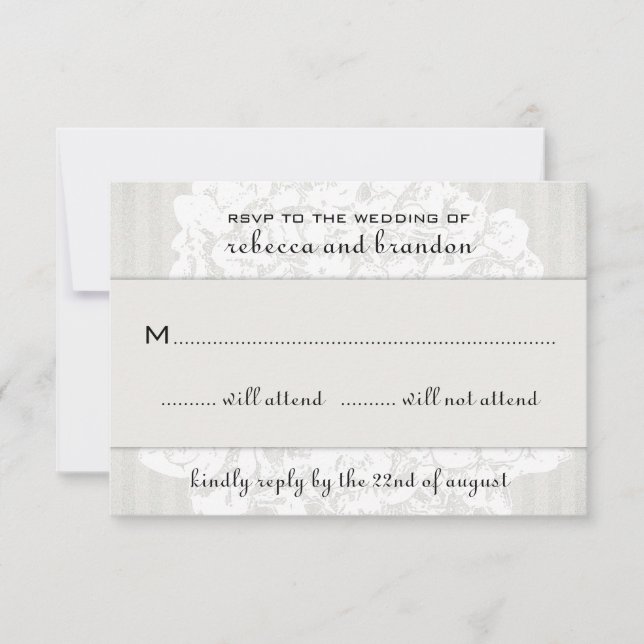 Elegante tarjeta RSVP de boda floral de encaje (Anverso)