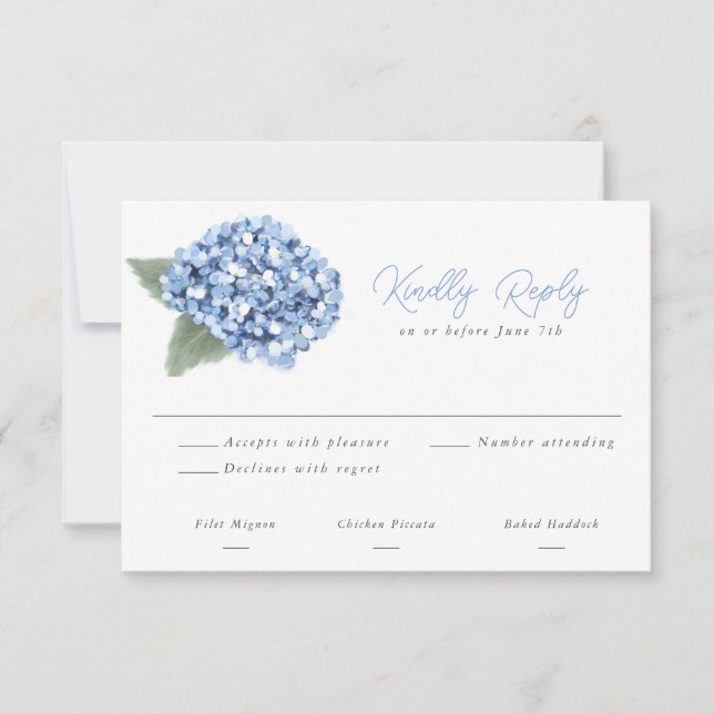 Elegante tarjeta RSVP de Boda Floral de Hydrangea  (Anverso)