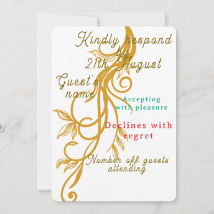 Elegante Tarjeta RSVP de Boda Floral de Oro