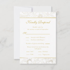 Elegante tarjeta RSVP de Boda Floral Dorada