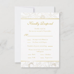 Elegante tarjeta RSVP de Boda Floral Dorada