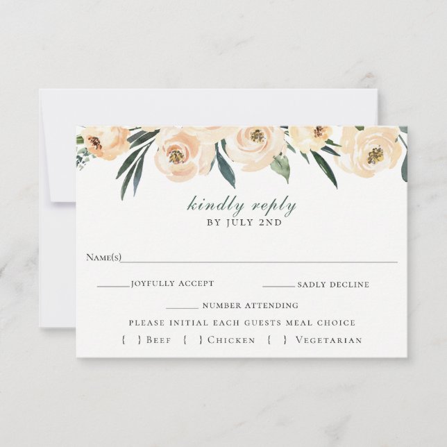 Elegante Tarjeta RSVP de boda floral neutra (Anverso)