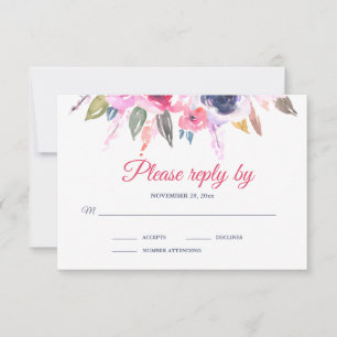 Elegante tarjeta RSVP de boda floral rosa