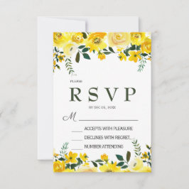 Elegante tarjeta RSVP de boda floral rosa amarilla