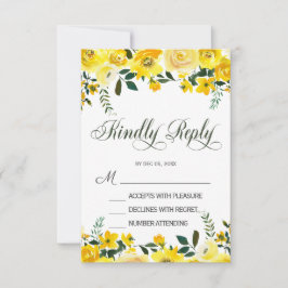 Elegante tarjeta RSVP de boda floral rosa amarilla