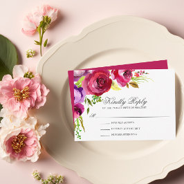 Elegante Tarjeta RSVP de Boda Floral Rosa de Fuchs