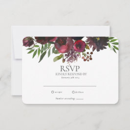 Elegante Tarjeta RSVP de Boda Floral Rosa Roja Bor