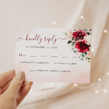 Elegante Tarjeta RSVP de Boda Floral Rubor Borgoña