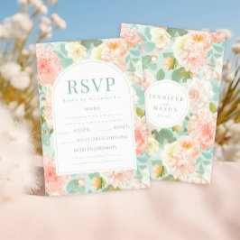 Elegante tarjeta RSVP de Boda floral Verde azulada
