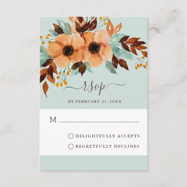Elegante tarjeta RSVP de Boda Floral Verde Mint (Anverso)
